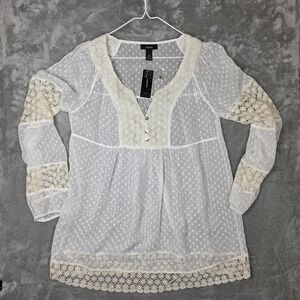 Alfani Womens Sheer Watercolor Print Blouse Ivory Size 10 NWT New With Tags